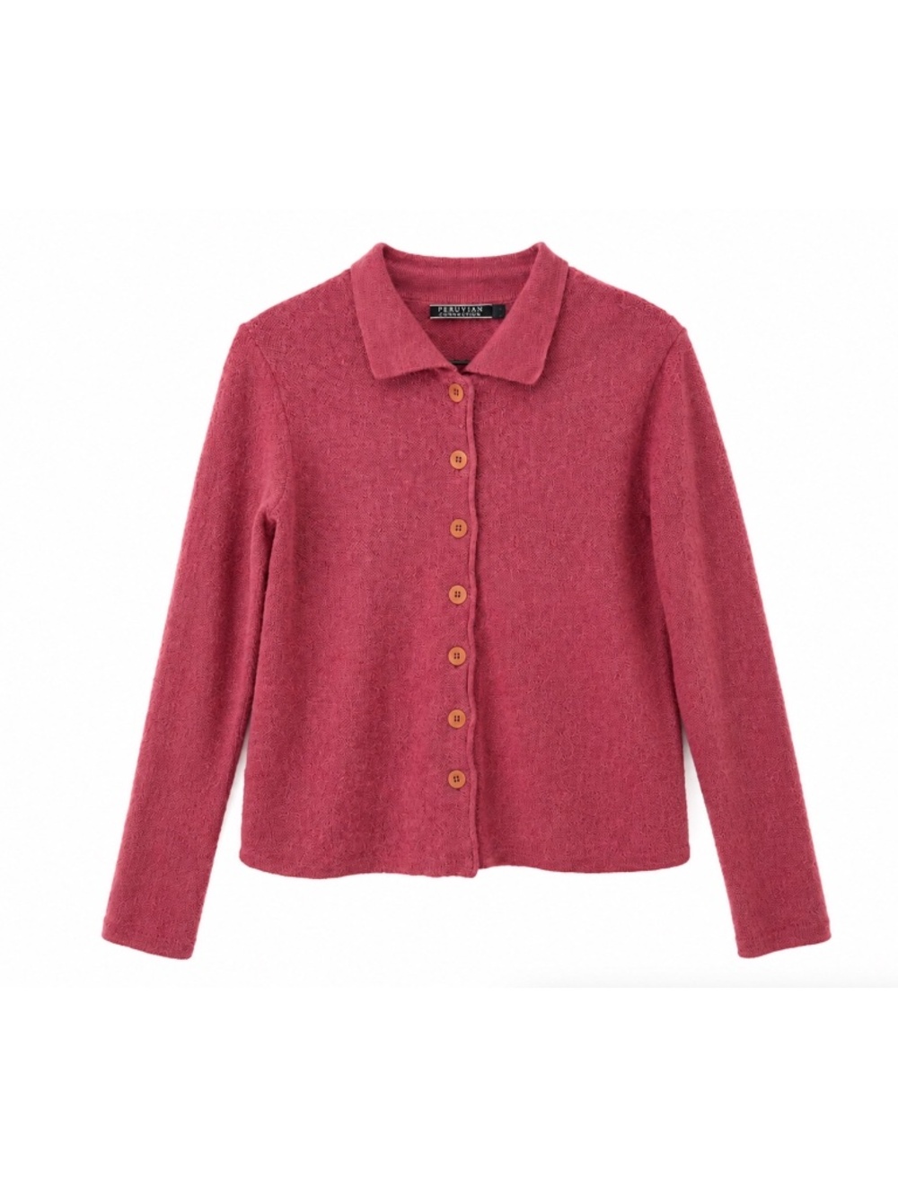 Peruvian Connection Alpaca Polo Collar Cardigan Ginger Rose Women's Size Small